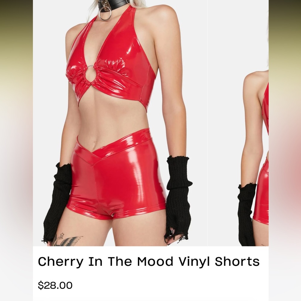 Dolls kill red faux leather shorts size small